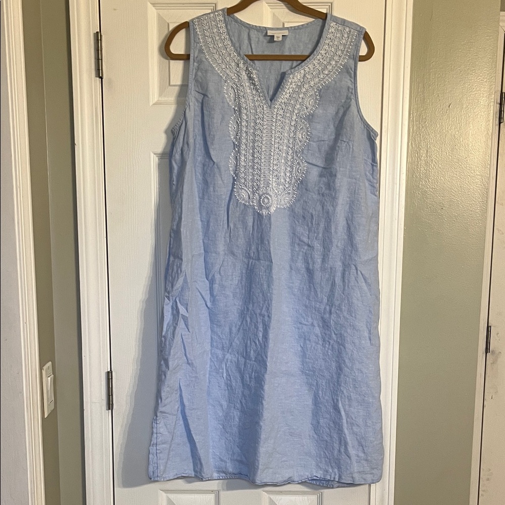 J. Jill Sky Blue Embroidered Linen Midi Dress